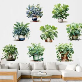 Saksılı Çiçek Tasarımlı 8li Sticker (4172)