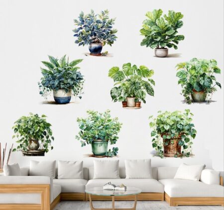 Saksılı Çiçek Tasarımlı 8li Sticker (4172)