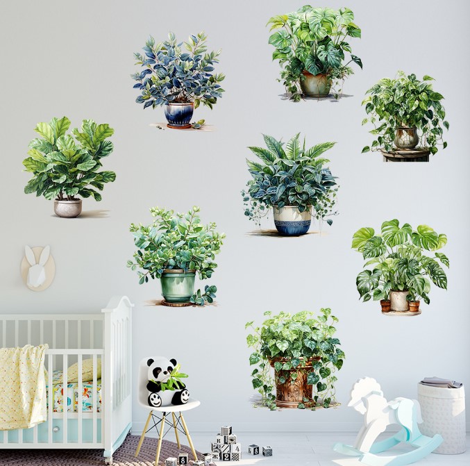 Saksılı Çiçek Tasarımlı 8li Sticker (4172) - Görsel 2