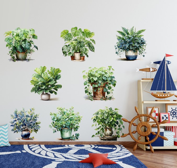 Saksılı Çiçek Tasarımlı 8li Sticker (4172) - Görsel 3