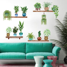 Raflı Saksılı Çiçek Tasarımlı Yapışkanlı Sticker (4172)