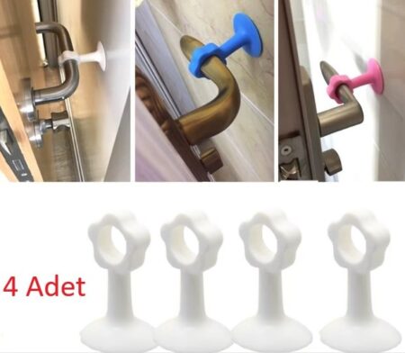 Vantuzlu Geçmeli Kapı Kolu Stoper 4lü Set Beyaz (4172)