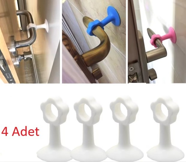 Vantuzlu Geçmeli Kapı Kolu Stoper 4lü Set Beyaz (4172)