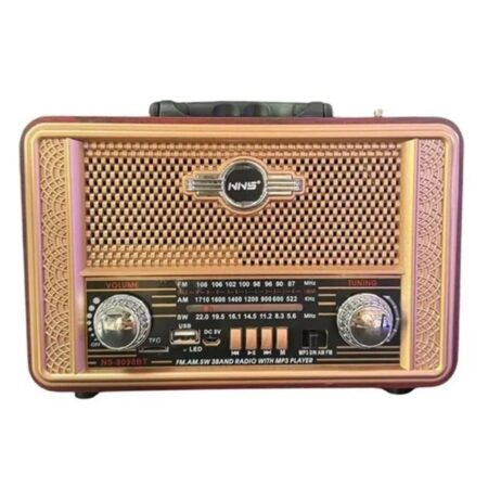 Retro, Nostaljik, Ahşap Tasarım Bluetooth Hoparlörlü, Şarjlı, Taşınabilir Otantik Tasarımlı FM/AM Destekli Radyo NS8098 (4172)