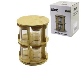 10 PCS YUVARLAK - DÖNER STANDLI CAM - BAMBU KAPAK TUZLUK - BAHARATLIK BAMBU STAND (4172)