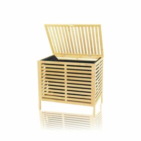 KALIN AHŞAP BAMBU KİRLİ ÇAMAŞIR SEPETİ SİYAH KUMAŞ ÇANTALI SEPET=50X38X55CM (4172)