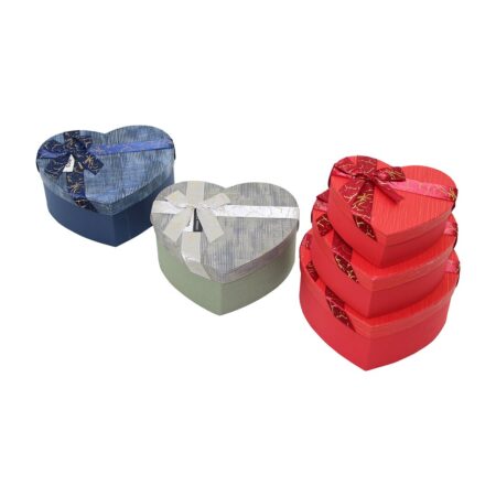 3PCS KALP ÇİZGİLİ MİX RENKLİ - KABARTMA DESEN KARTON HEDİYE KUTUSU KURDELALI 22X20-19X17-16X14CM (4172)