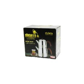 FİLİNTA MİNİ BOY ÇELİK ÇAYDANLIK SETİ ÇİFT KAPAKLI RENKLİ BAKALİT KULP ÜST DEMLİK: 1LT - ALT SULUK: 1.5LT KENDİNDEN SÜZGEÇLİ (4172)