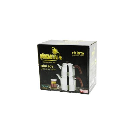 FİLİNTA MİNİ BOY ÇELİK ÇAYDANLIK SETİ ÇİFT KAPAKLI RENKLİ BAKALİT KULP ÜST DEMLİK: 1LT - ALT SULUK: 1.5LT KENDİNDEN SÜZGEÇLİ (4172)