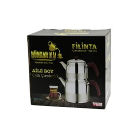 FİLİNTA AİLE BOY ÇELİK ÇAYDANLIK SETİ ÇİFT KAPAKLI RENKLİ BAKALİT KULP ÜST DEMLİK: 1.5LT - ALT SULUK: 3LT KENDİNDEN SÜZGEÇLİ (4172)