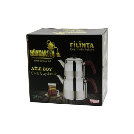 FİLİNTA AİLE BOY ÇELİK ÇAYDANLIK SETİ ÇİFT KAPAKLI RENKLİ BAKALİT KULP ÜST DEMLİK: 1.5LT - ALT SULUK: 3LT KENDİNDEN SÜZGEÇLİ (4172)