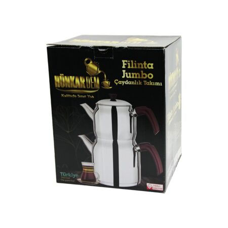 FİLİNTA JUMBO BOY ÇELİK ÇAYDANLIK SETİ ÇİFT KAPAKLI RENKLİ BAKALİT KULP ÜST DEMLİK: 2LT - ALT SULUK: 4LT KENDİNDEN SÜZGEÇLİ (4172)