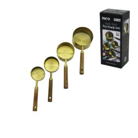 4 PCS GOLD METAL ÖLÇÜ KAŞIK SETİ OTANTİK AĞAÇ KULP 250ML - 125ML - 80ML - 60ML (4172)