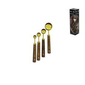 4 PCS GOLD METAL ÖLÇÜ KAŞIK SETİ OTANTİK AĞAÇ KULP 15ML - 5ML - 2.5ML - 1.25ML (4172)