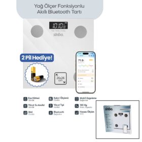 BEYAZ YAĞ ÖLÇER AKILLI BLUETOOTH CAM BASKÜL PİLLİ 180KG/50GR 26X26CM 8-KİŞİ HAFIZA LCD EKRAN ℃ GÖSTERGE SBS-4472 (4172)