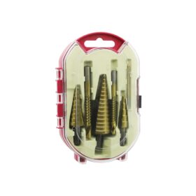 6PCS  KADEMELİ MATKAP UCU SETİ HSS ADIM - DÜZ OLUK - KONİK DELİCİ KIRMIZI PLS.AYAKLI KUTU - ŞEFFAF KAPAK (K0)