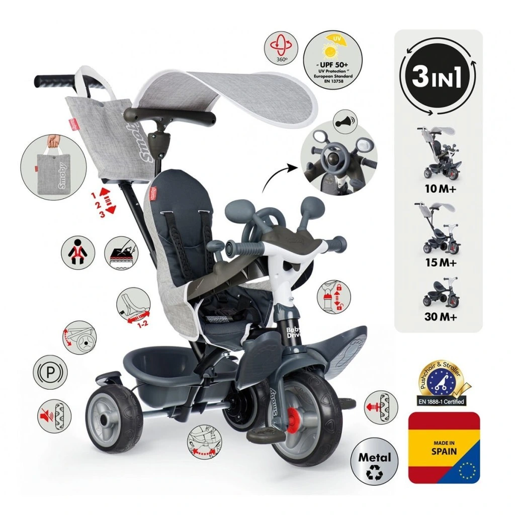 7600741503 Baby Driver Tricycle Grey - Görsel 2