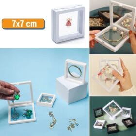 7x7 cm Standlı 3D Takı Ziynet Hatıra Koleksiyon Saklama Kutusu Şeffaf Film Çerçevesi (K0)