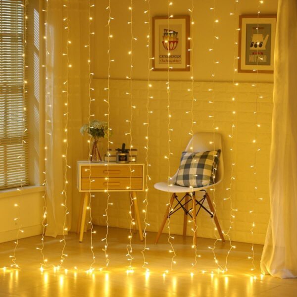 8 Fonksiyonlu 200 Led 10 Saçak Şerit Led 2x2 Perde İp Led (Gün Işığı) (K0) - Görsel 3