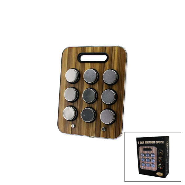 9 ADET  JAR HANDLE SPICE CAM BAHARATLIK AYAKLI AHŞAP STANDLI (K0)