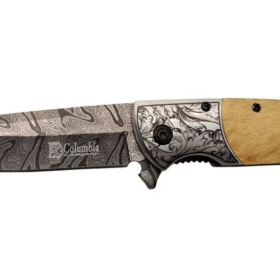 A2150c Kahve Kamp Çakısı 21cm- Manuel, Ahşap İşlemeli Sap,kemerlikli