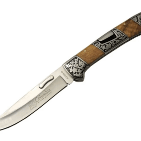 A3159-d Kahverengi Kamp Çakı 23,5cm- Ahşap Sap, Kaplan İşlemeli, Kemerlikli