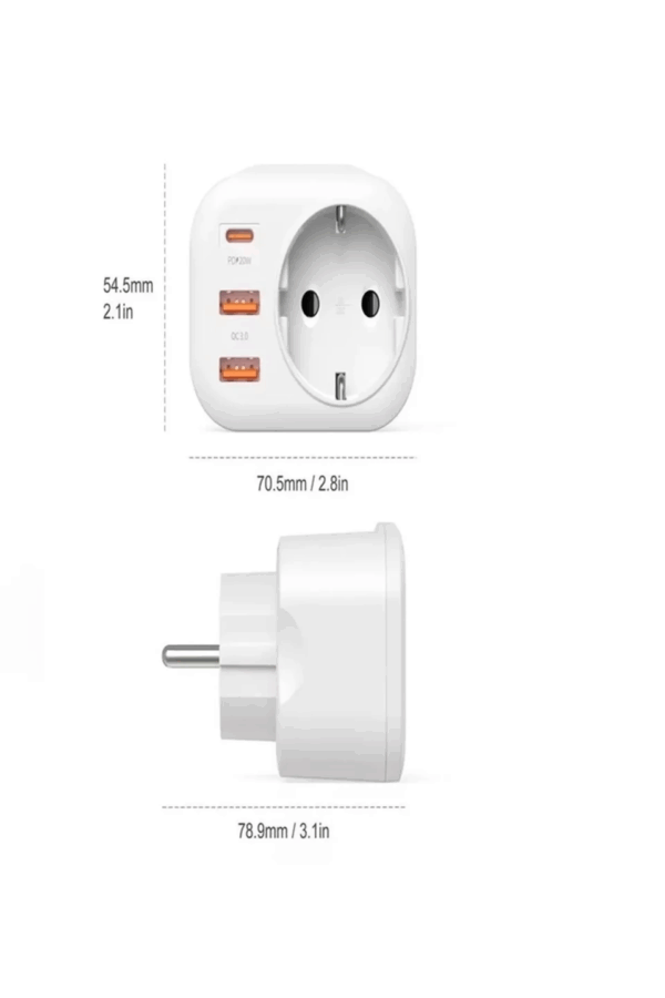 Ac-115 2500w 3.4a 2usb 1type-c 1soket Akım Korumalı Şarj Adaptörü Priz Çoğaltıcı - Görsel 3