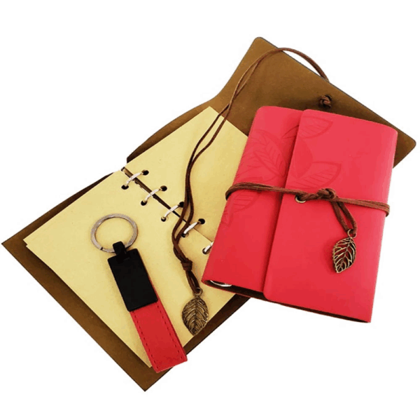 Ahşap Kutulu Kırmızı Deri Defter Ve Anahtarlık Set - Görsel 2