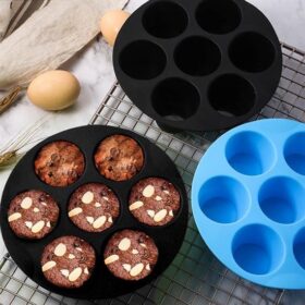 Airfryer Yuvarlak Model Pişirme Matı Siyah 20 Cm ve  7 Gözlü Airfryer Cupcake Kalıbı (K0)