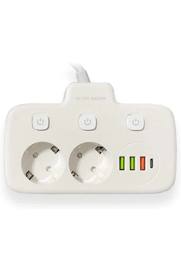 Akım Korumalı 2’li Ayrı Anahtarlı Priz, 2x Priz, 3x Usb, 1x Type-c, 2 Mt Kablo, Hızlı Şarj - Görsel 4