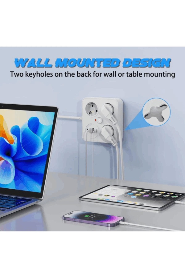 Akım Korumalı Anahtarlı Priz - 3x Priz - 2x Usb - 2x Type-c - 2 Mt Kablo Hızlı Şarj Özellikli Siyah - Görsel 4
