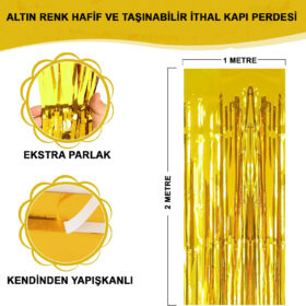 Altın Gold Renk Ekstra Metalize Parlak Saçaklı Arka Fon Perde İthal A Kalite 1x2 Metre (K0)