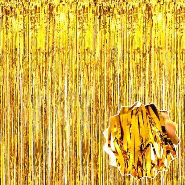 Altın Gold Renk Ekstra Metalize Parlak Saçaklı Arka Fon Perde İthal A Kalite 1x2 Metre (K0) - Görsel 3