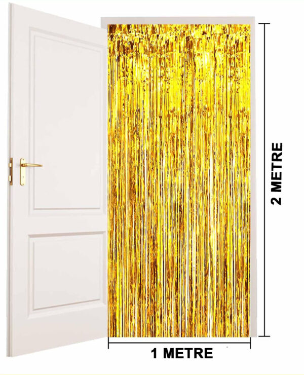 Altın Gold Renk Ekstra Metalize Parlak Saçaklı Arka Fon Perde İthal A Kalite 1x2 Metre (K0) - Görsel 4