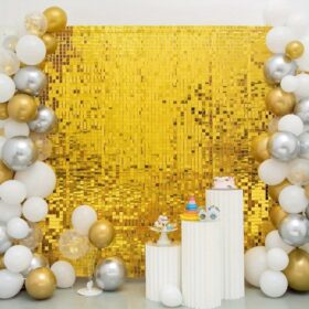 Altın Gold Renk Dikdörtgen Kesim Parlak Sim Görünümlü Fon Perde Dekor 1x2 Metre (K0)