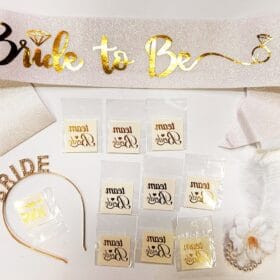 Altın Renk Bride Partisi Taç Kuşak Dövme Bileklik Seti Full 13 Parça (K0)