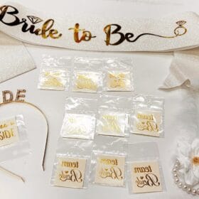 Altın Renk Bride Partisi Taç Kuşak Dövme Bileklik Seti Full 13 Parça (K0)