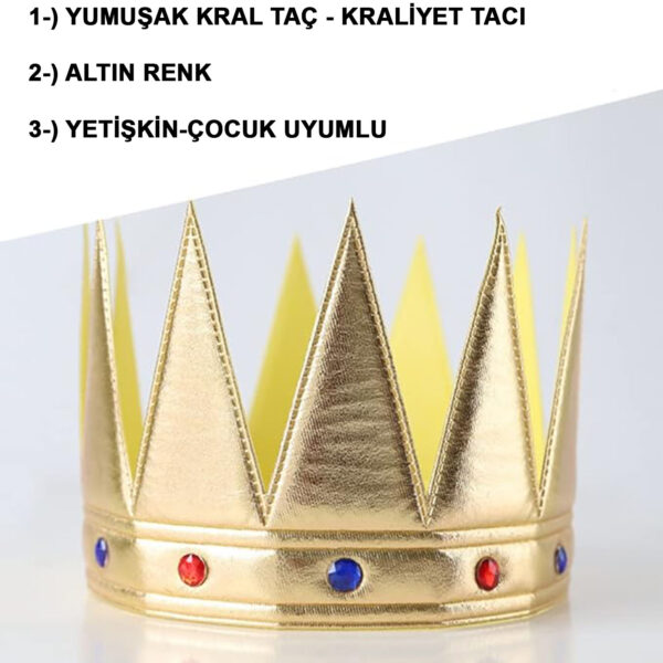 Altın Renk Eva Yumuşak Kral Kraliyet Tacı Yetişkin Çocuk Uyumlu 55 cm (K0) - Görsel 2