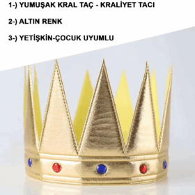Altın Renk Eva Yumuşak Kral Kraliyet Tacı Yetişkin Çocuk Uyumlu 55 Cm