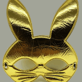 Çocuk Altın Renk Kumaş Malzemeden İmal Tavşan Maskesi 25X17 cm