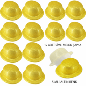 Altın Renk Simli Melon Yulak Parti Şapkası 12 Adet