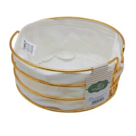 ALTIN - YUVARLAK BEYAZ KUMAŞ METAL EKMEK SEPETİ (K0)