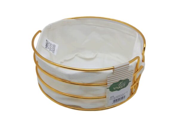 ALTIN - YUVARLAK BEYAZ KUMAŞ METAL EKMEK SEPETİ (K0)