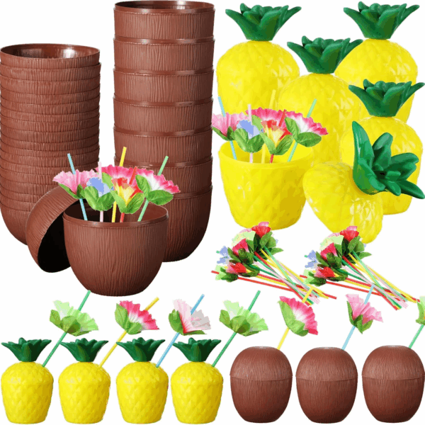 Ananas  Hindistan Cevizi Tasarımlı Pipetli Bardak Seti (6 Adet) - Görsel 4