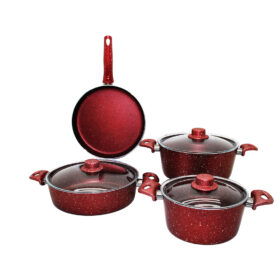 AVANGARDA KIRMIZI 7 PARÇA GRANİT TENCERE - TAVA SETİ 20-24CM DERİN - 26CM BASIK CAM KAPAK TENCERE - 26CM TAVA (K0)