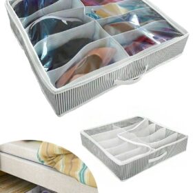 Ayakkabı Saklama Çantası 10 Bölmeli Shoes Under Ayakkabı Hurcu - Siyah Beyaz (K0)
