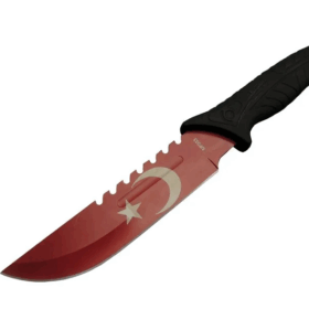 Ayyıldız Mf033 Rd Kırmızı Av Bıçağı 31cm - Testere Detaylı Bıçak, Oluklu, Kılıflı, Plastik Sap