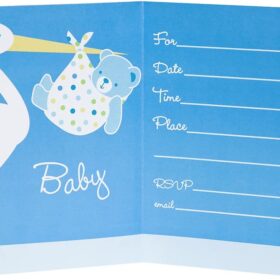 Baby Boy Stork Temalı Mavi Renk Baby Shower Davetiye 8 Adet (K0)