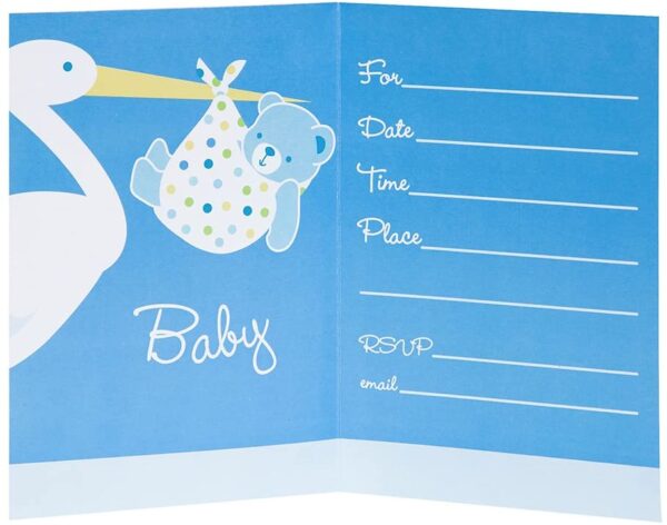 Baby Boy Stork Temalı Mavi Renk Baby Shower Davetiye 8 Adet (K0) - Görsel 2