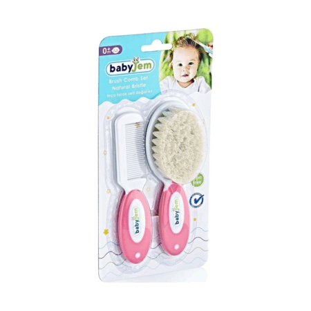 BabyJem Doğal Kıl Fırça Tarak Seti 519 Pembe